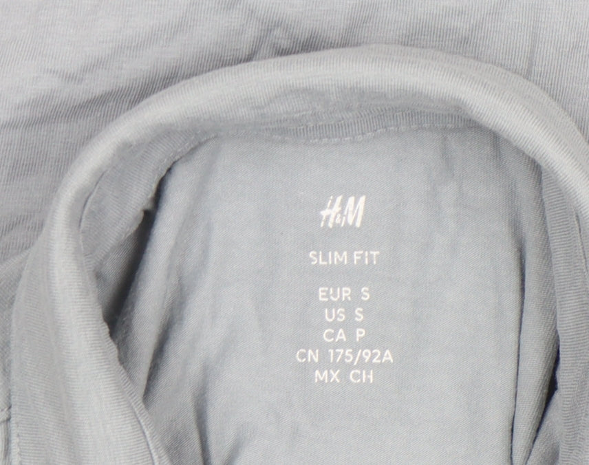 H&M Men's Grey Slim Fit Cotton Stretch Polo Shirt Size S