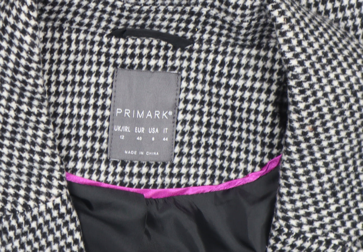 Primark Women’s Black Houndstooth Wool Blend Blazer Size 12