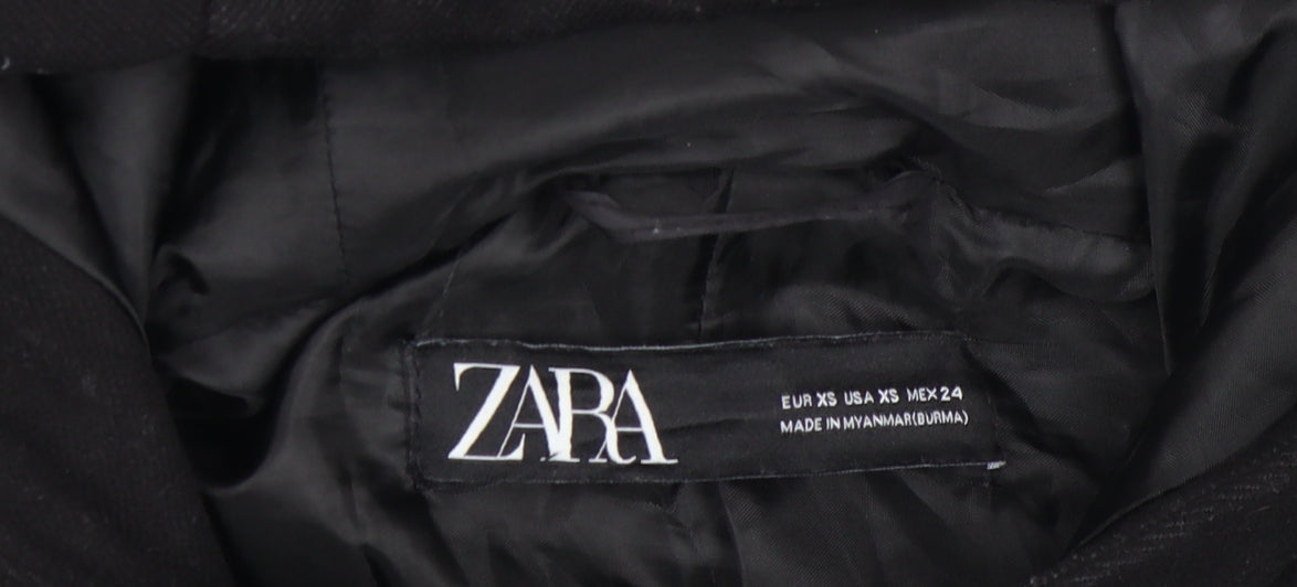 Zara Women’s Black Wool Blend Hooded Duffle Coat XS