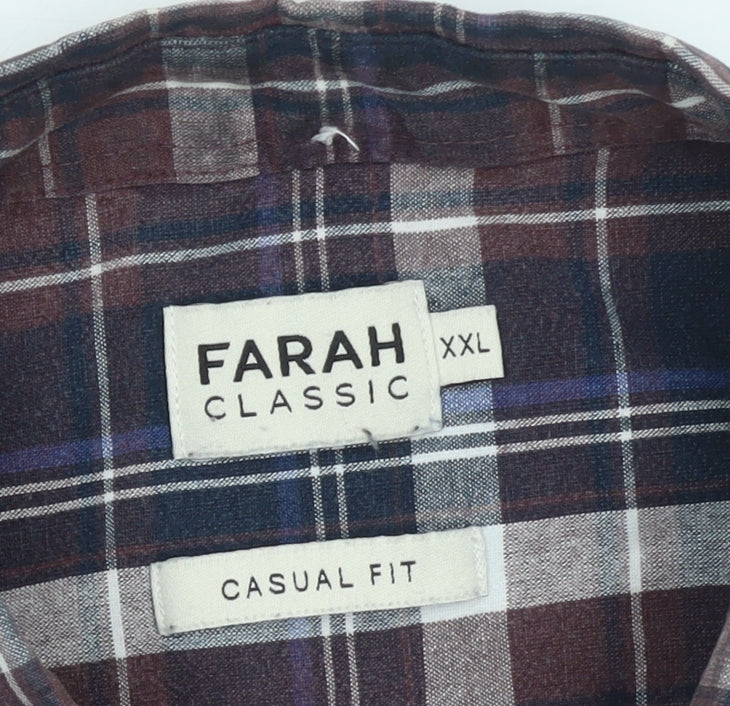 Farah Classic Men's Blue Check Long Sleeve Button-Up Shirt 2XL