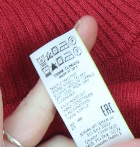 Marks & Spencer Womens Red Roll Neck Raglan Jumper XS