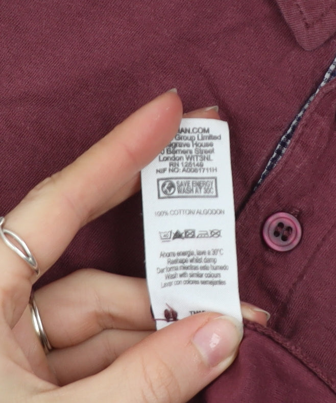 Topman Men's Maroon Short Sleeve Cotton Button-Up Shirt Size L