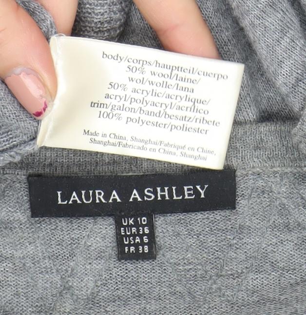 Laura Ashley Women's Grey Wool Blend Bow Cardigan UK 10