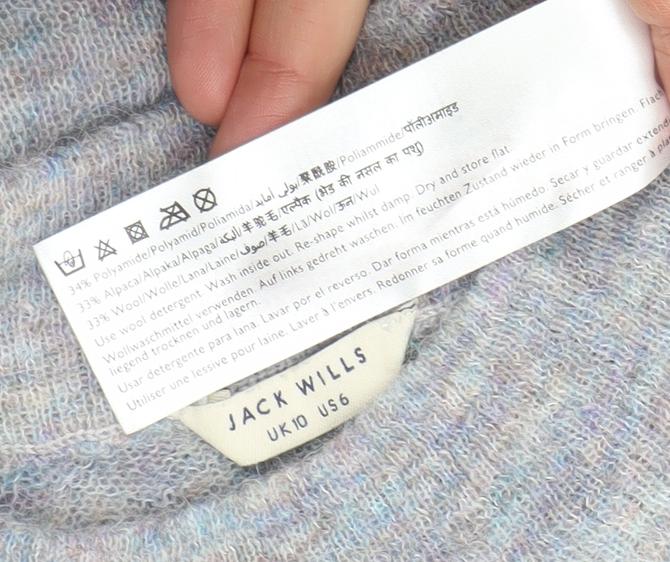 Jack Wills Women’s Grey Wool Mock Neck Long Sleeve Jumper Size 10