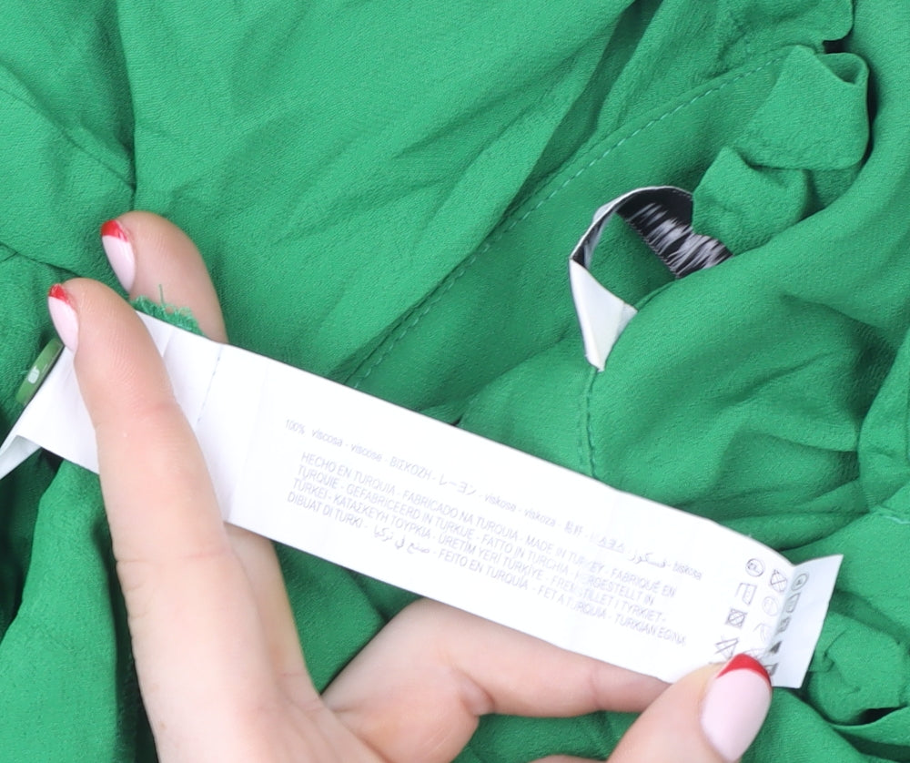 Zara Women’s Green Ruffle Button Long Sleeve Viscose Blouse XS