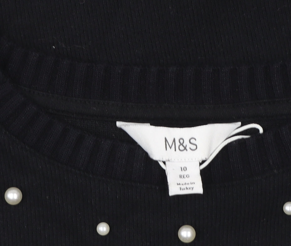 Marks & Spencer Women Black Size 10 Beaded Pullover Sweater