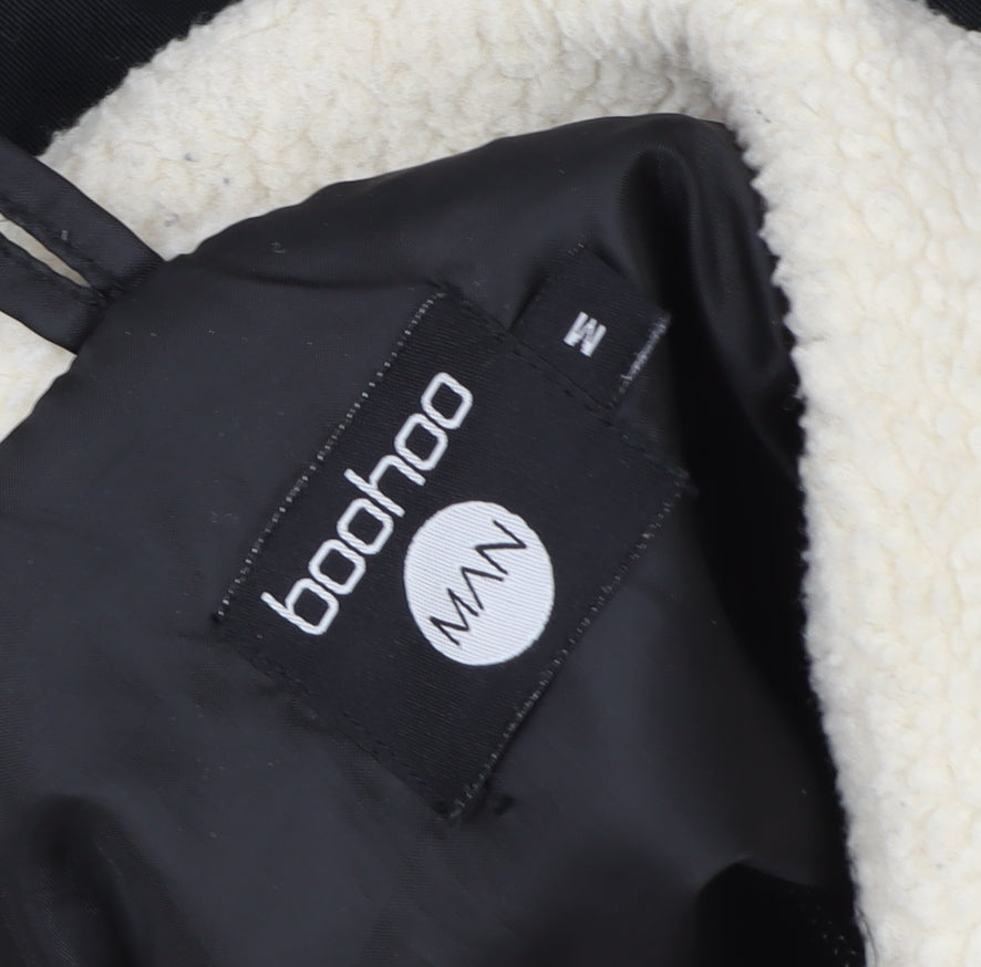 boohooMAN Men’s Black Faux Shearling Collar Bomber Jacket Size M
