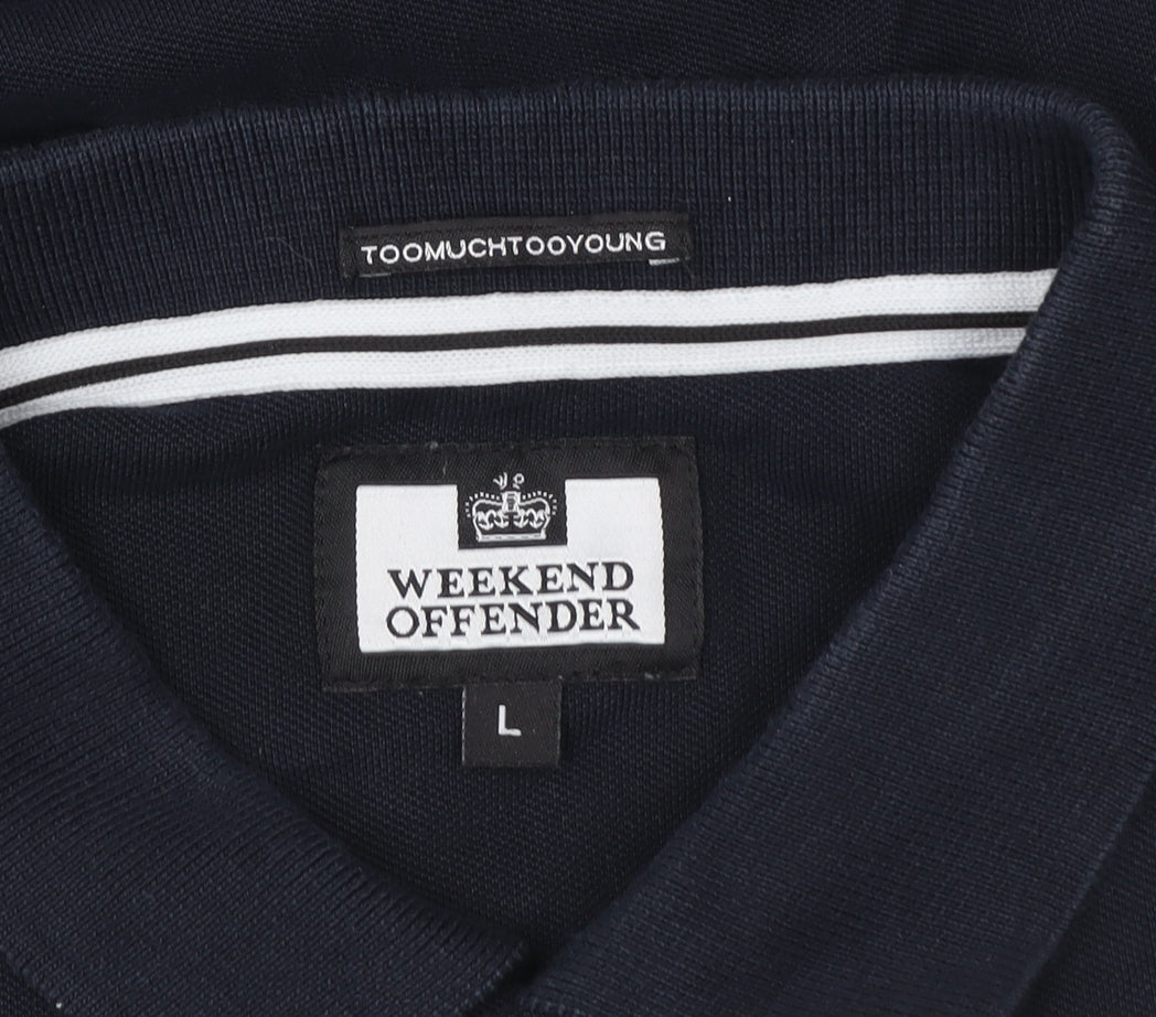 Weekend Offender Men's Navy Long Sleeve Polo Shirt L Classic Fit