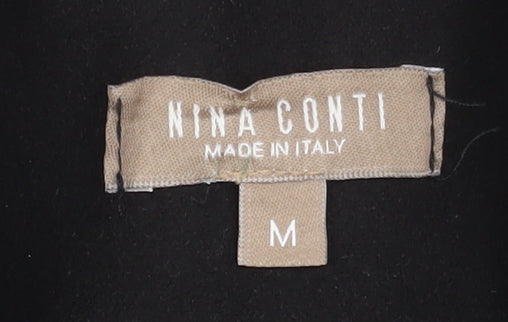 Nina Conti Women's Black Long Overcoat Size M Lined Button Classic Style
