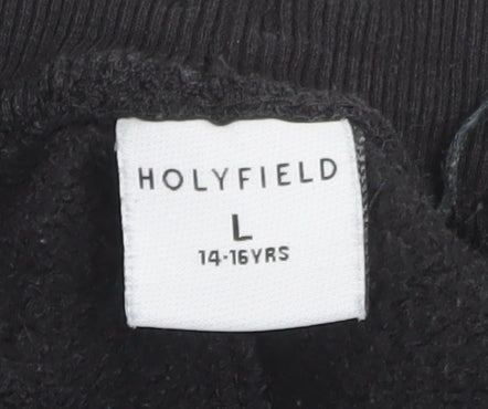 HOLYFIELD Boys Black Fleece Jogger Trousers L 14-16 Years Cotton Blend