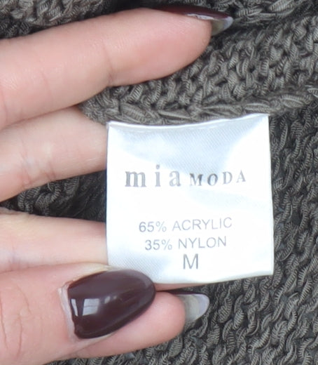 Mia Moda Women Brown Open-Knit Short Sleeve Cardigan M