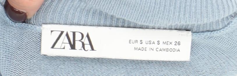Zara Women Blue Roll Neck Knit Jumper Size S Long Sleeve Pullover