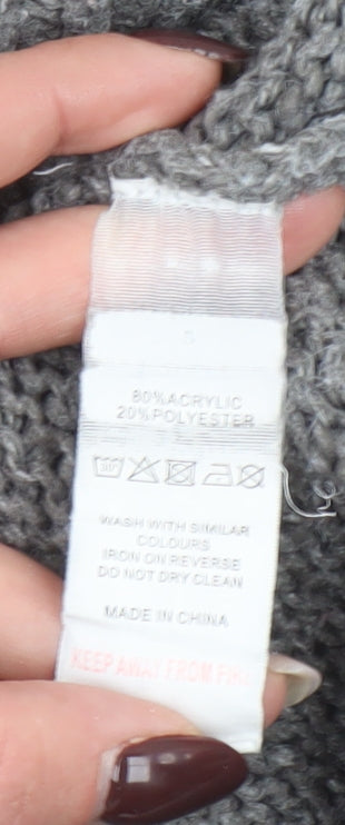 PRETTYLITTLETHING Women Grey Acrylic Knit Crew Neck Jumper Size M