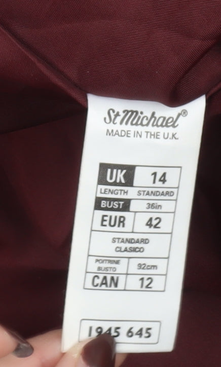 Marks & Spencer Women’s Red Wool Pea Coat UK 14 Mid-Length Classic Style