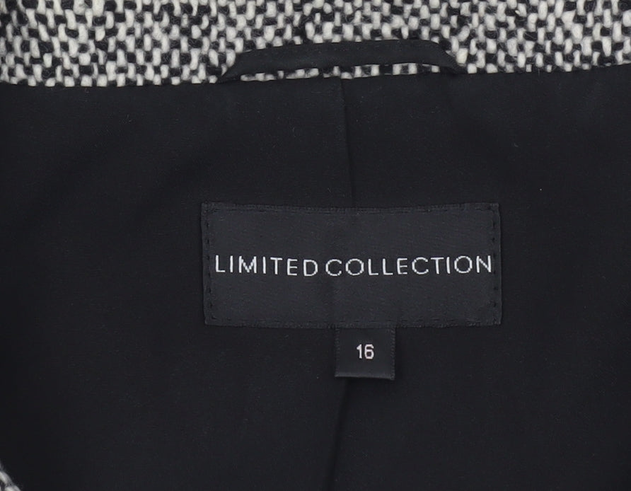Marks and Spencer Women’s Black and White Wool Blend Double-Breasted Cropped Pea Coat Size 16