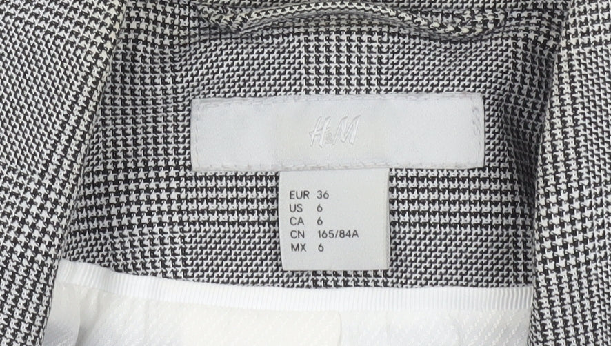 H&M Women Grey Check Blazer Size 8 Single-Breasted Tailored Jacket