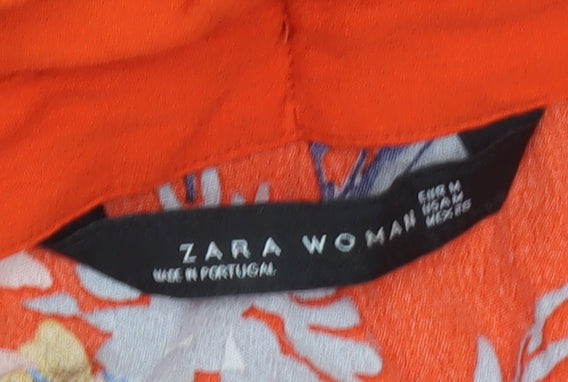 Zara Women Orange Floral Long Sleeve Tunic Blouse Size M