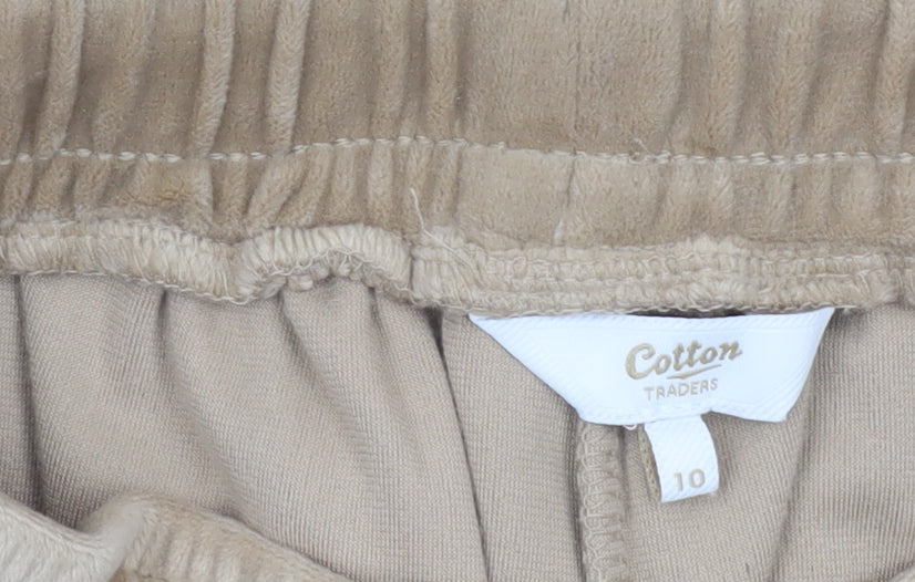 Cotton Traders Womens Beige Velour Joggers Size 10 Elastic Waist