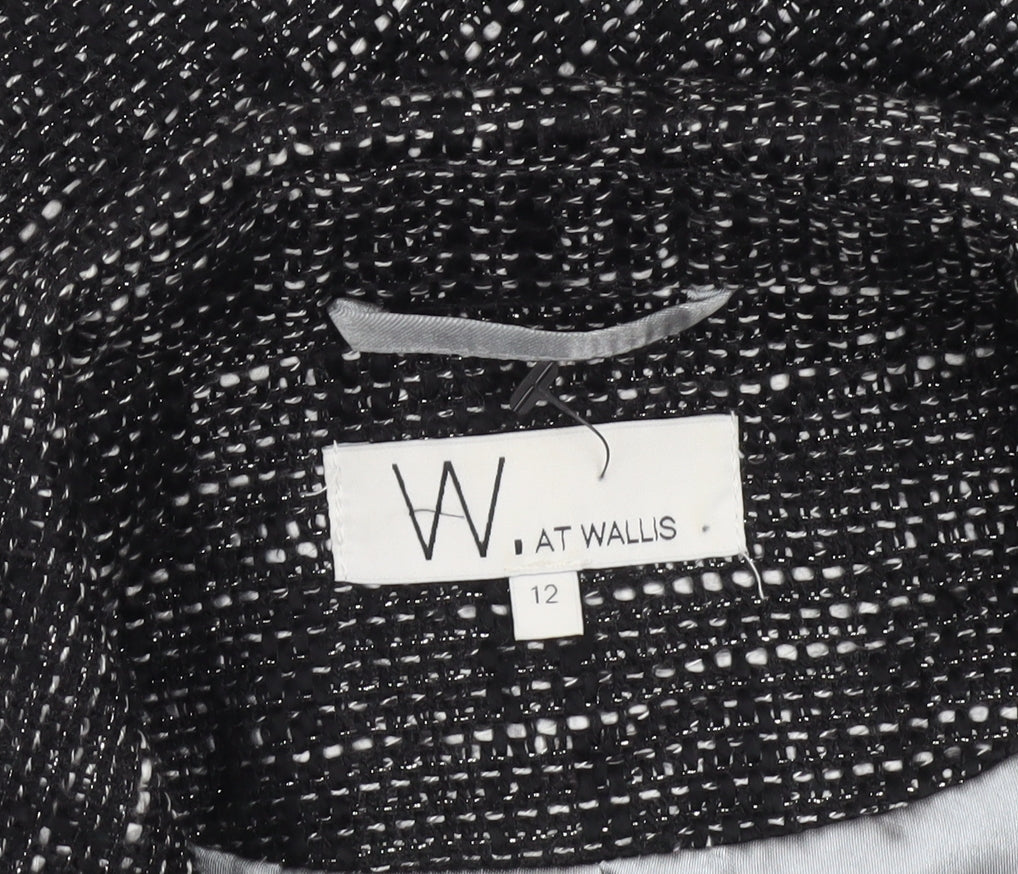 Wallis Womens Black Metallic Tweed Biker Jacket Size 12