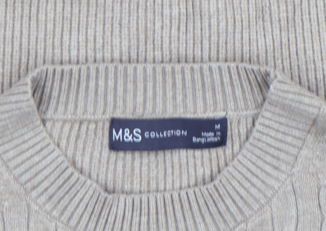 Marks & Spencer Women’s Beige Cable-Knit Wool Blend Jumper M