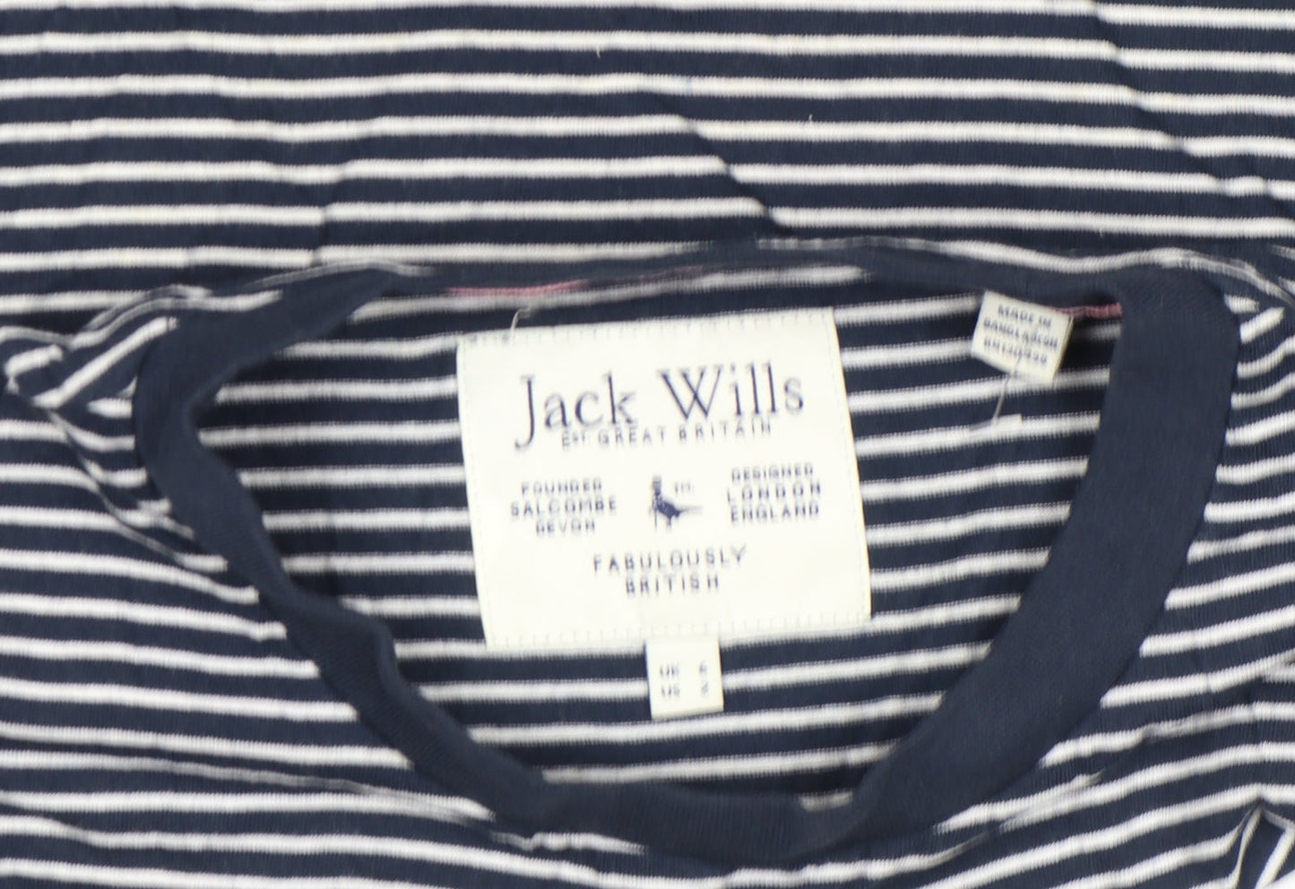 Jack Wills Womens Blue Striped Cropped Cotton T-Shirt Size 6
