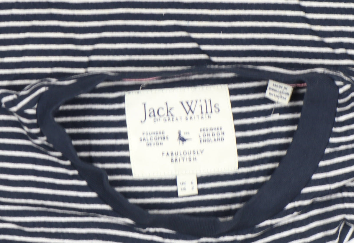 Jack Wills Womens Blue Striped Cropped Cotton T-Shirt Size 6