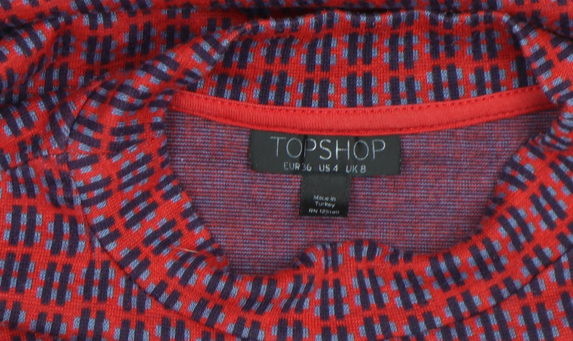 Topshop Women's Red Check Mock Neck Shift Dress Size 8
