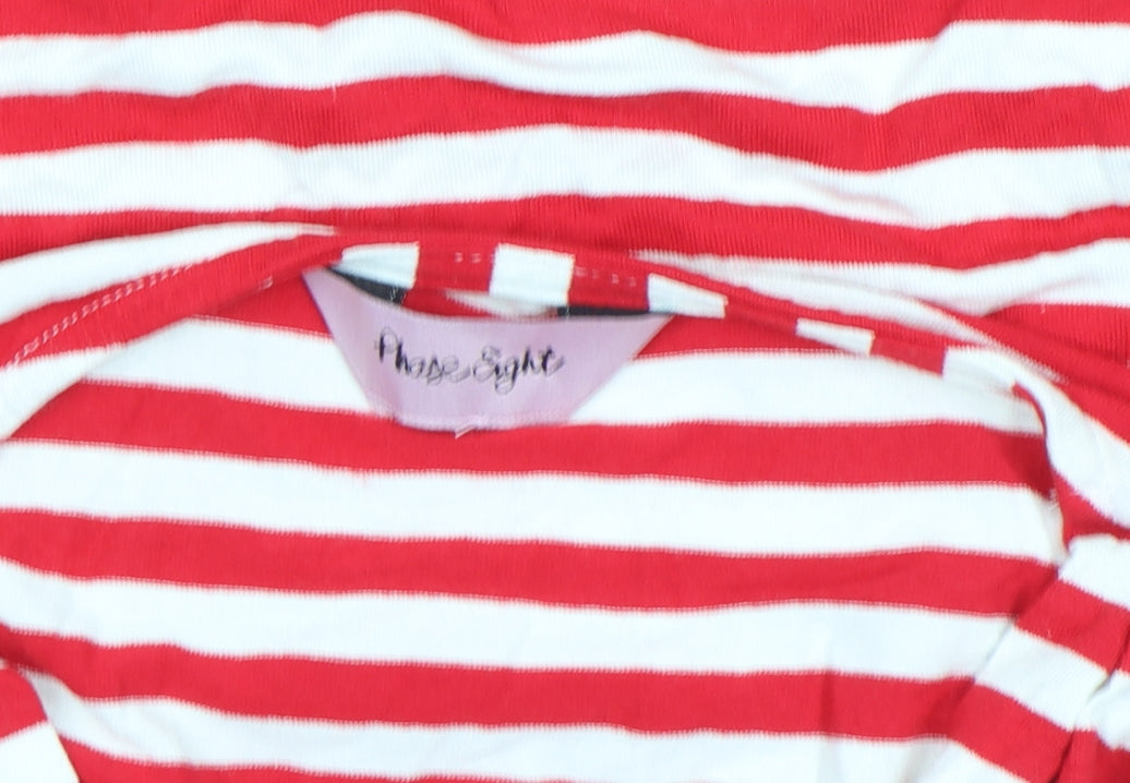 Phase Eight Women’s Red White Striped 3/4 Sleeve Scoop Neck Jersey Top Size 18