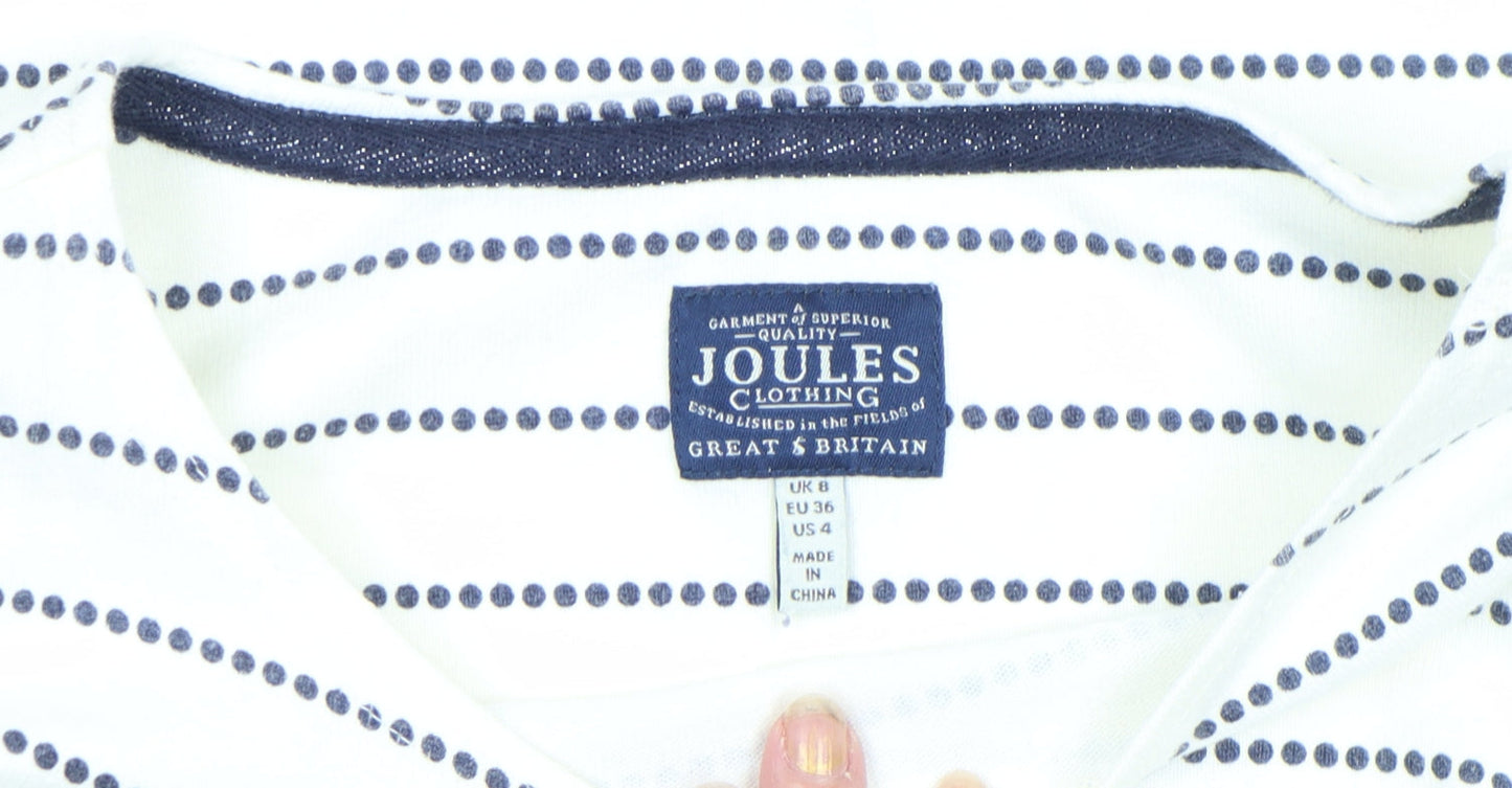 Joules Women's White Striped 3/4 Sleeve Boat Neck Cotton Top Size 8