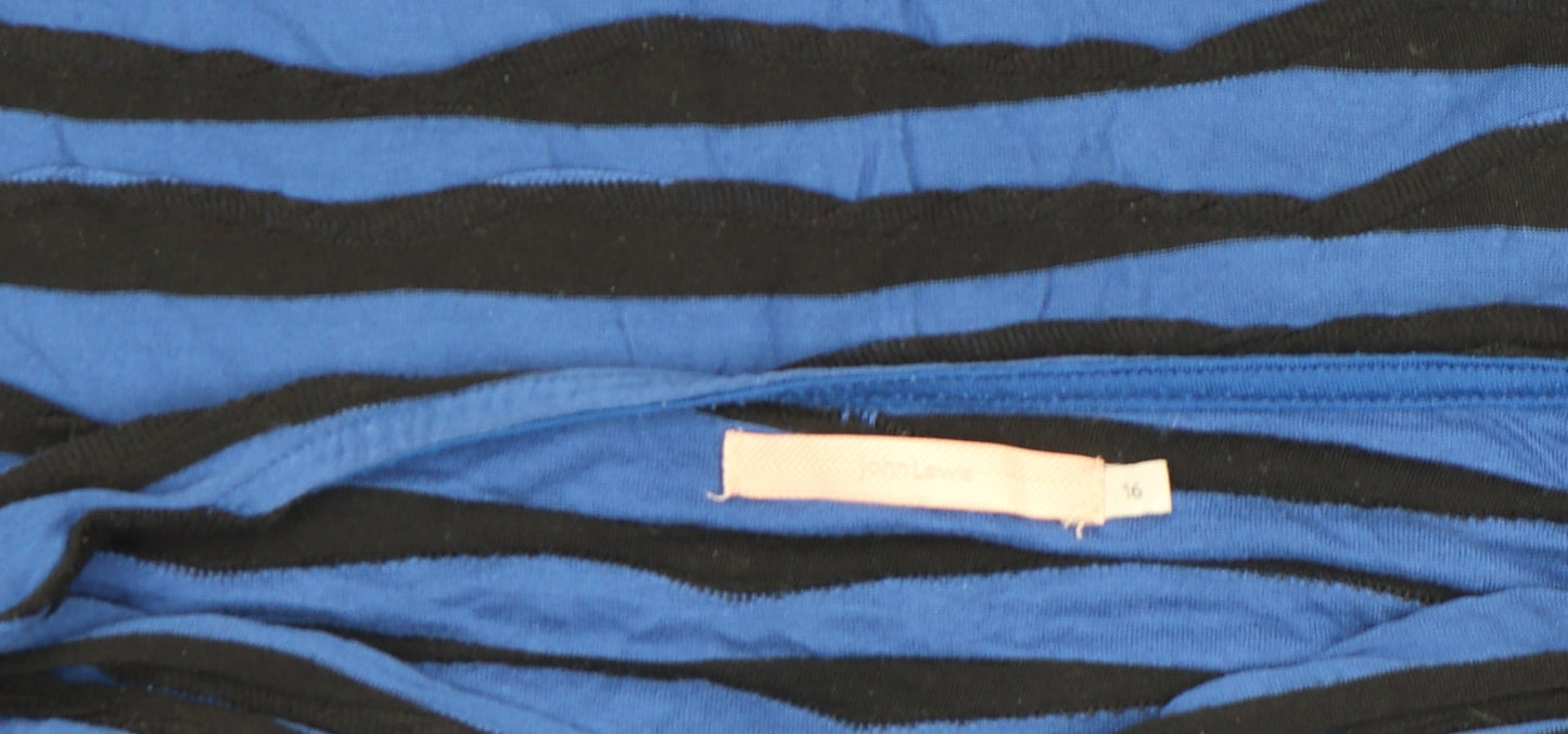 John Lewis Women’s Blue Striped 3/4 Sleeve Boat Neck Jersey Top Size 16