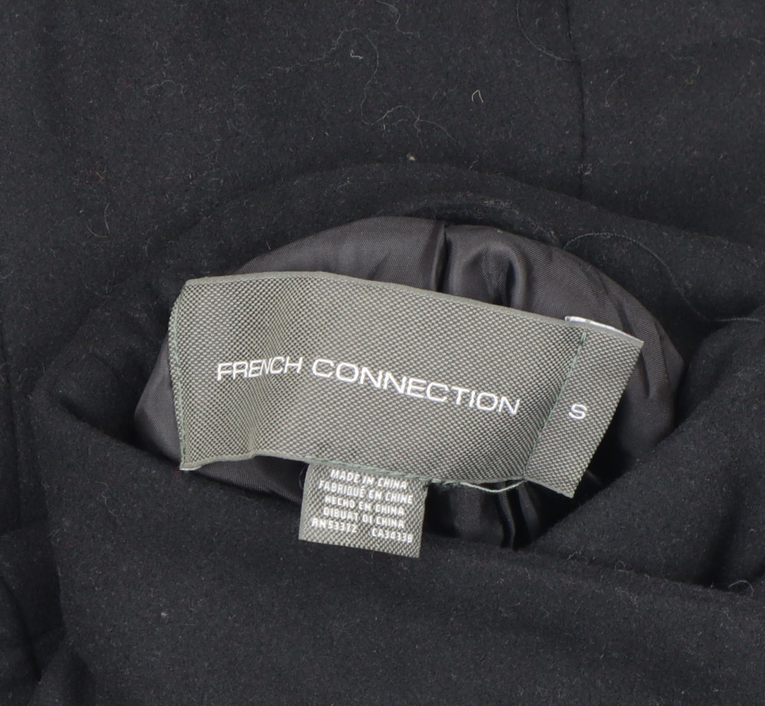 French Connection Women's Black Wool Belted Mid-Length Coat Size S