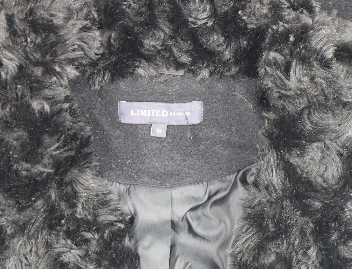 Marks & Spencer Women’s Black Faux Fur Collar Wool Blend Coat Size 16