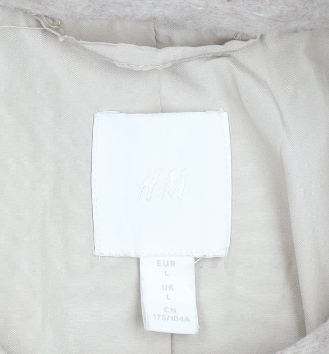 H&M Men's Beige Wool Blend Button Jacket L Casual Mid-Length