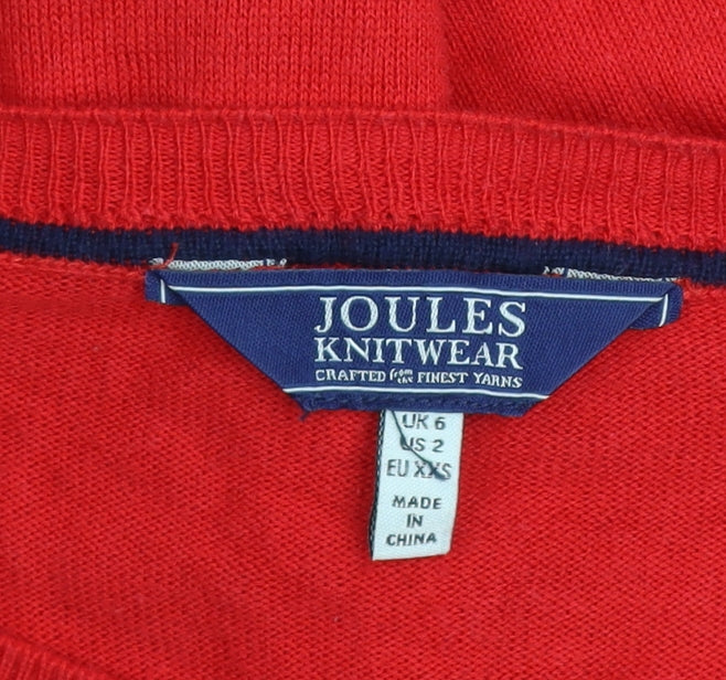 Joules Womens Red Crew Neck Long Sleeve Pullover Jumper Size 2XS