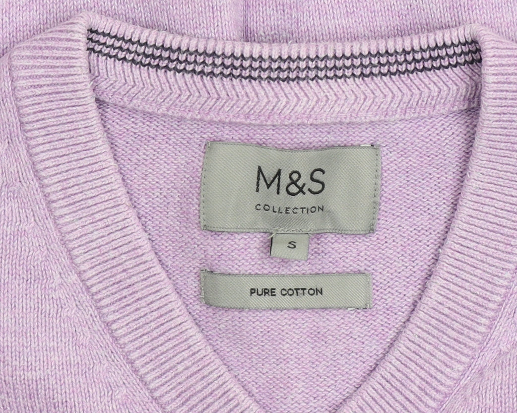 Marks & Spencer Men’s Purple V-Neck Cotton Jumper Size S