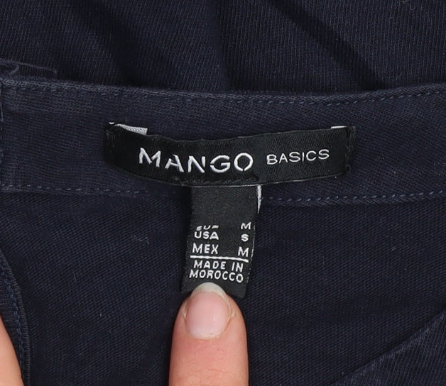 Mango Women Blue Basic 3/4 Sleeve Cotton Blouse Size S