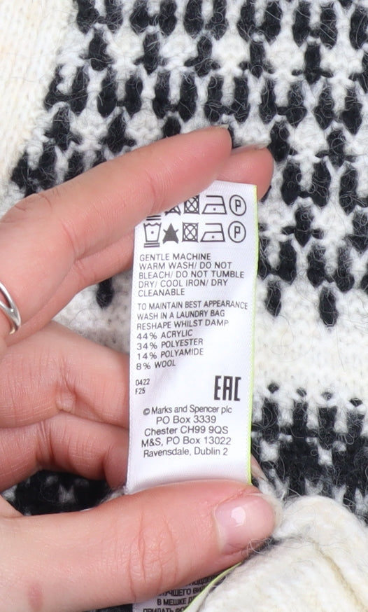 Marks & Spencer Womens Black White Fair Isle Cardigan XS