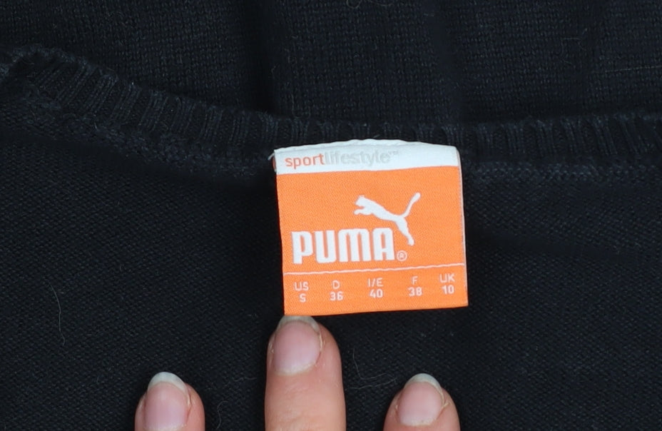 Puma Womens Black V-Neck Argyle Knit Jumper Size 10
