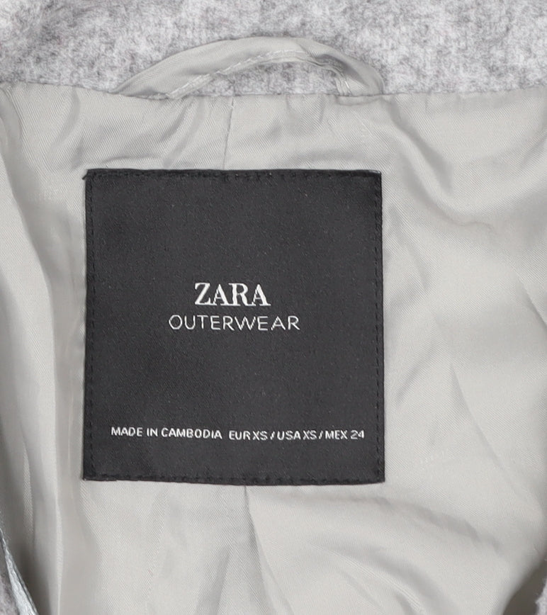 Zara Women Grey Wool Blend Mid-Length Open Coat XS