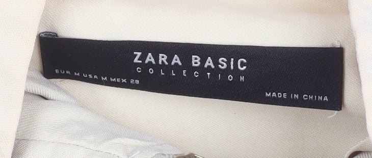 Zara Women Beige Cotton Blend Mid-Length Basic Jacket Size 12
