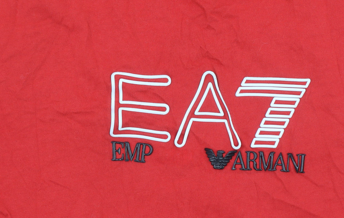 Emporio Armani EA7 Men's Red Short Sleeve Cotton Logo T-Shirt Size S