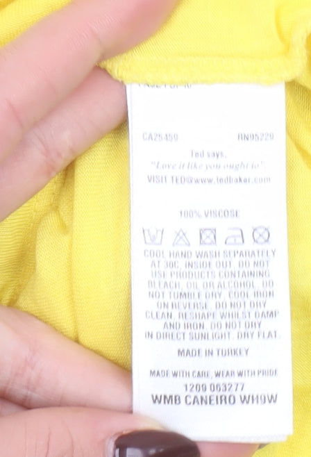 Ted Baker Women's Yellow Short Sleeve Viscose T-Shirt Size 10