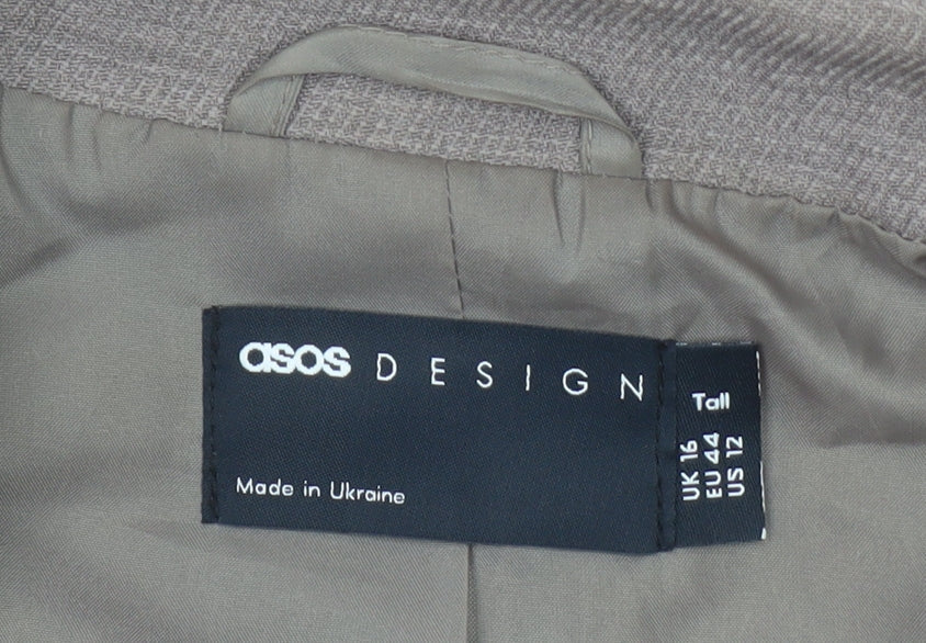 ASOS DESIGN Women Brown Tall Blazer UK 16 Single-Breasted Jacket