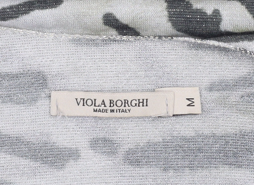 Viola Borghi Women’s Green Animal Print V-Neck Long Sleeve Top M