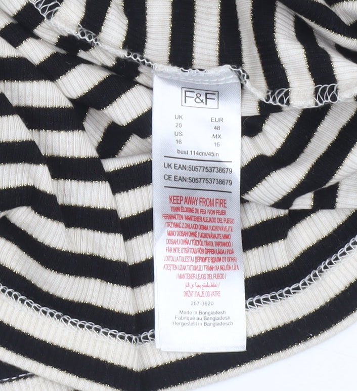 F&F Women’s Black Striped Roll Neck Long Sleeve Top Size 20