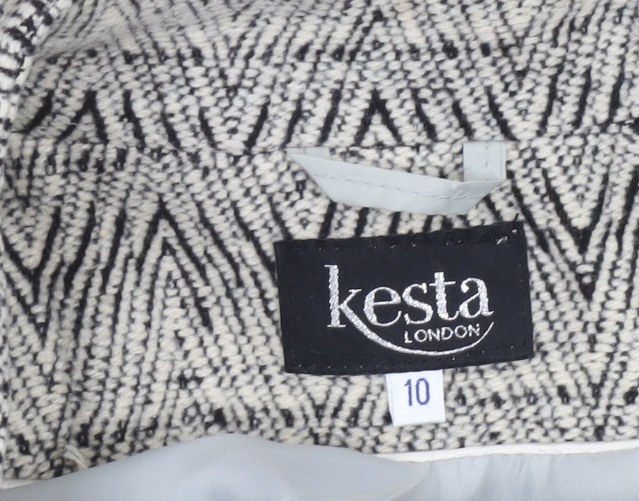 Kesta London Womens Grey Herringbone Wool Blend Mid-Length Coat Size 10