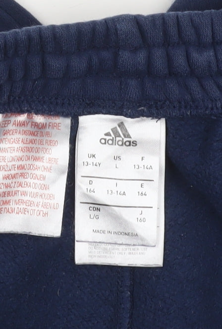 Adidas Boys Blue Jogger Trousers 13-14 Years Regular Fit Fleece Activewear