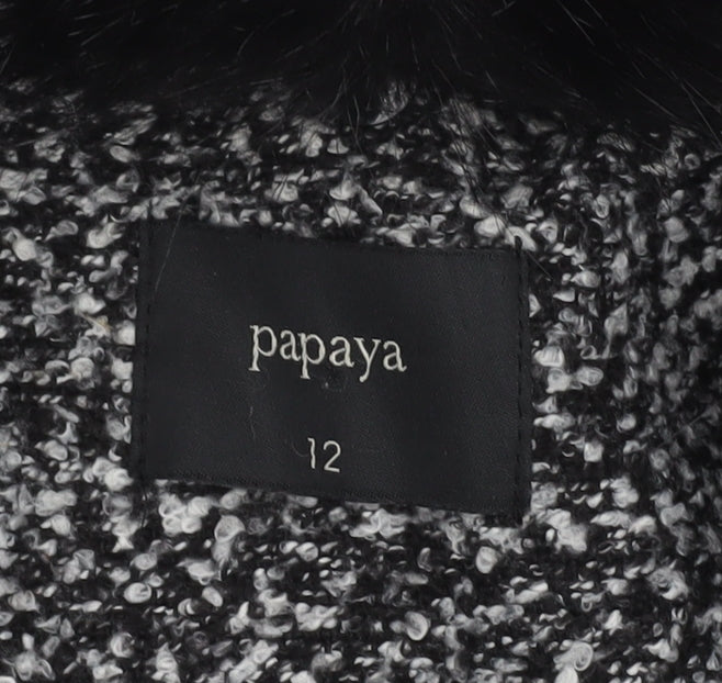 Papaya Women’s Black & Grey Fur Collar Coat Size 12 Winter Style