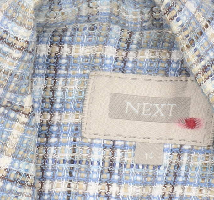 NEXT Womens Blue Check Bouclé Suit Jacket Size 14 Regular Fit