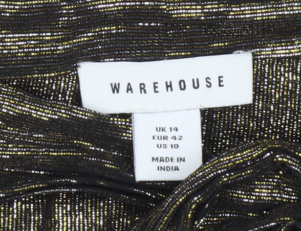 Warehouse Womens Gold Metallic Ruffle Wrap Blouse Size 14